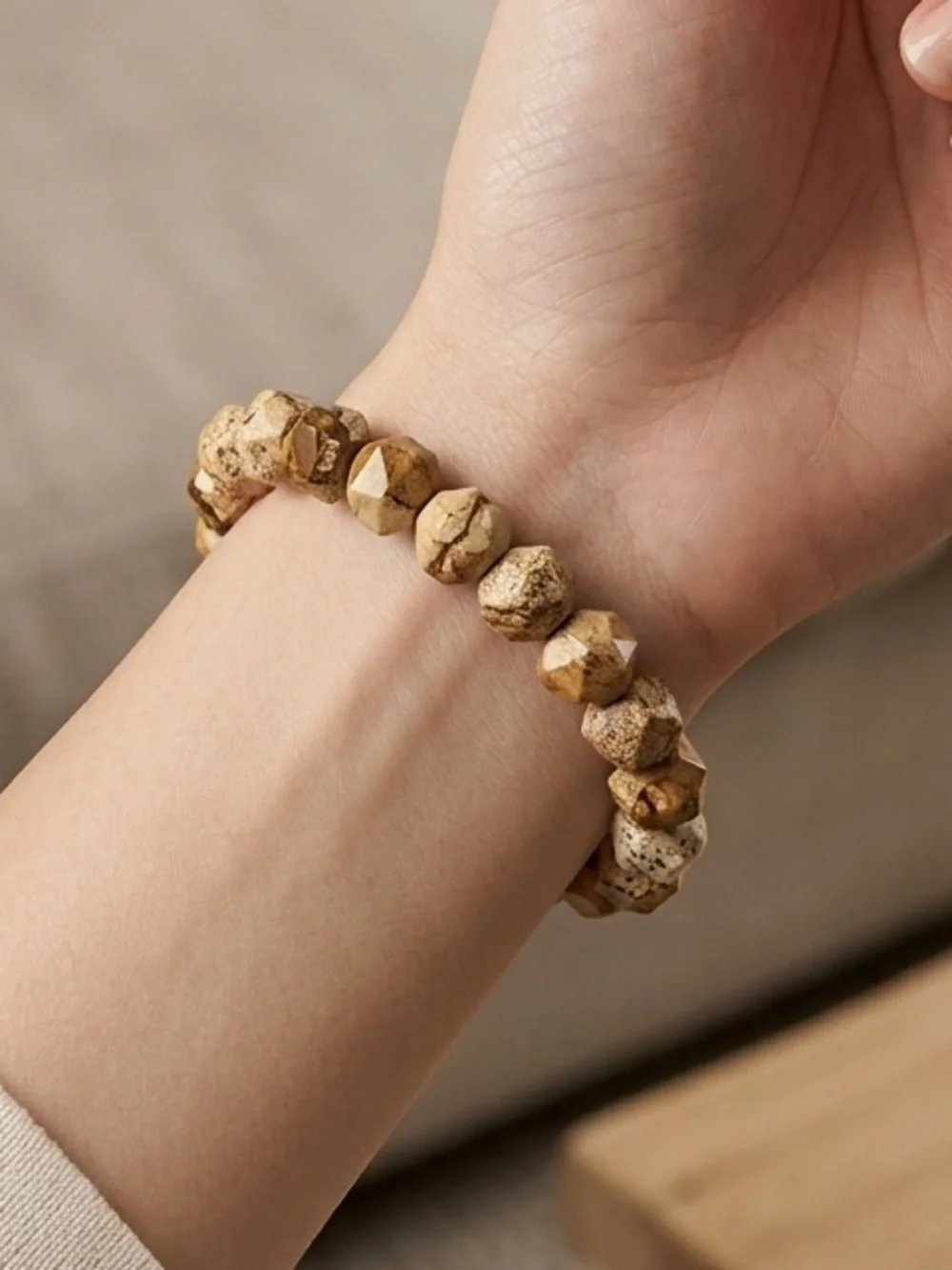 Faceted Jasper Stone Stretch Bracelet Size 6